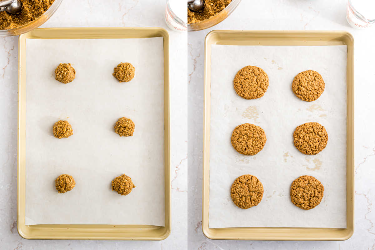 Step by step photos showing how to bake gingerbread oatmeal cookies.