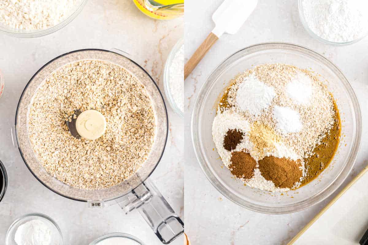 Step by step photos showing how to make oatmeal gingerbread cookie dough.