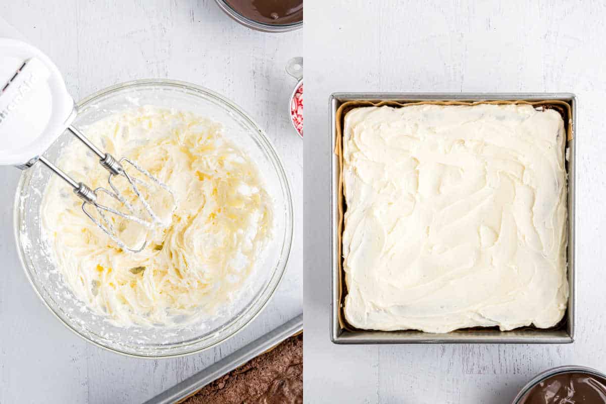 Step by step photos showing how to make peppermint frosting.