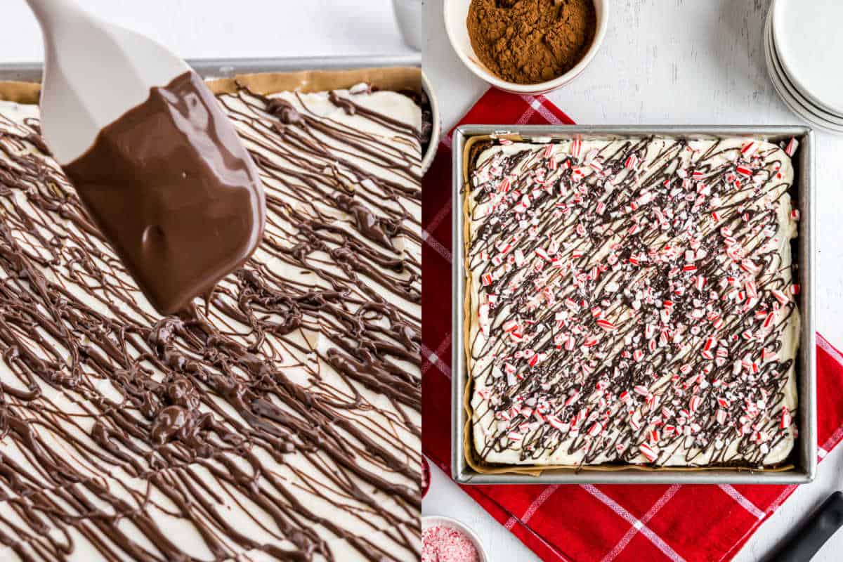 Step by step photos showing how to make peppermint brownies.