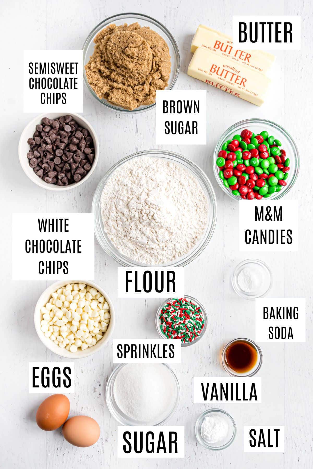 Ingredients needed to make santa's favorite cookies.