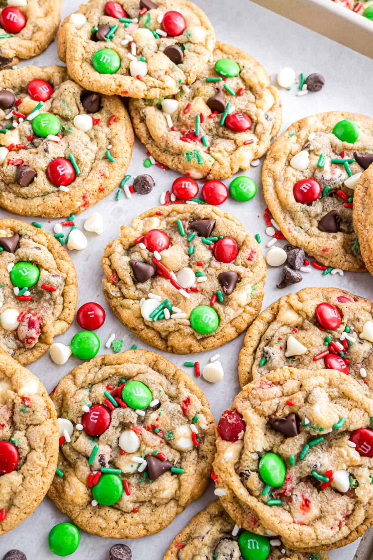 Santa's favorite cookies stacked on a cookie sheet.