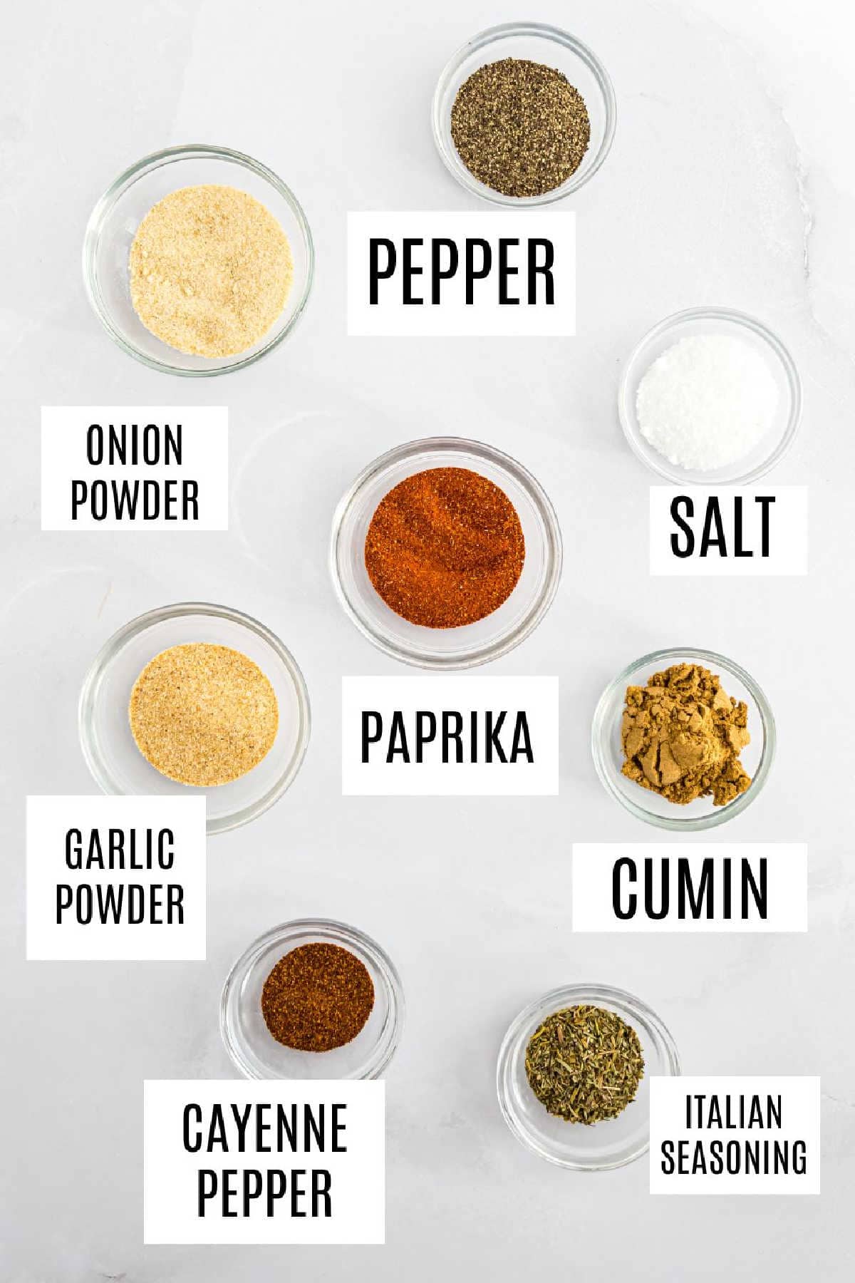 Ingredients needed to make blackened seasoning mix.