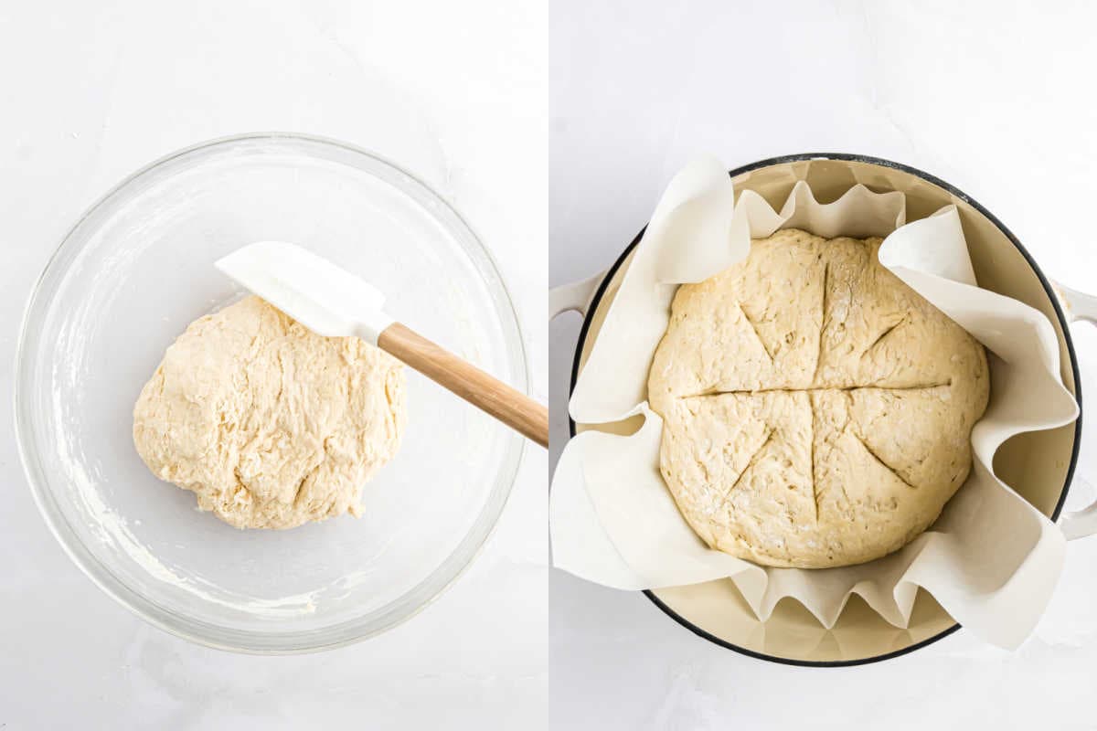 Step by step photos showing how to make artisan bread.